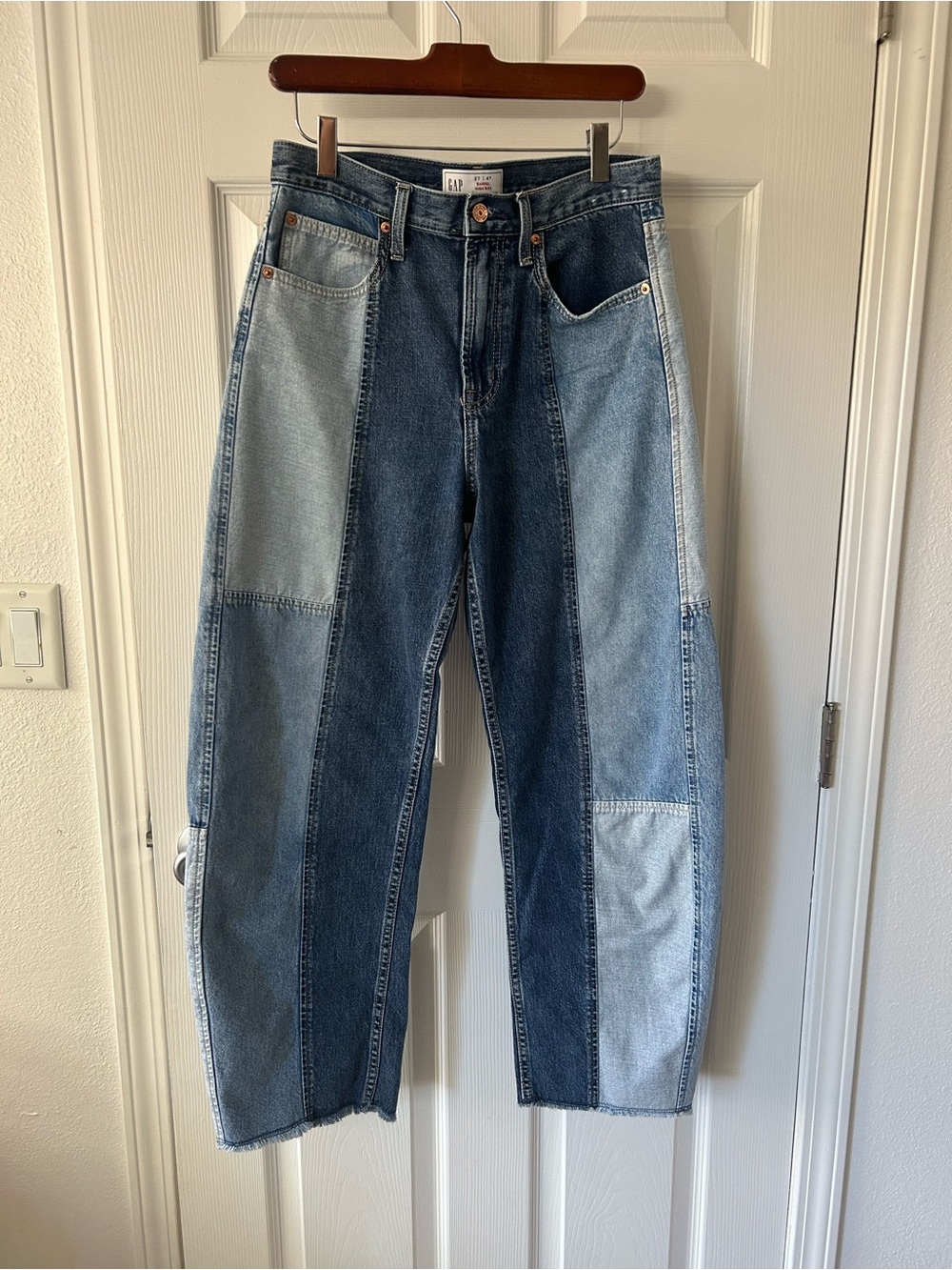 GAP Two-Tone Patchwork Denim Jeans in Light Blue and Dark Blue